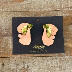 Art Jewelry Earrings By Melange Hand Painted Pink Floral Boho Quiet Luxury
